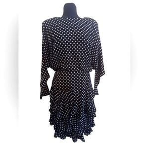 Black & White PolkADotted J. Harris Ruffle Dress Long SLeeve Size 14